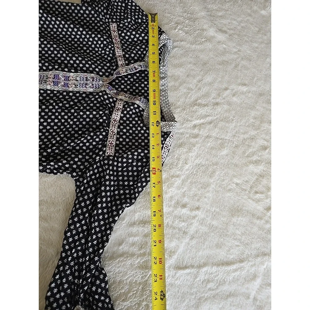 Skies Are Blue Boho Tunic Tab Sleeves Black White‎ Embroidery Women's Size S